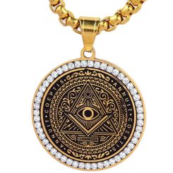 COI Titanium Black Gold Tone Masonic Freemason Pendant With Cubic Zirconia-7715AA