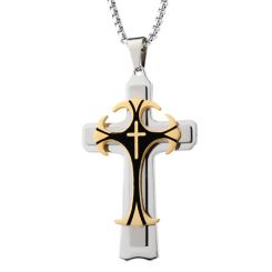 COI Titanium Black Gold Tone Silver Cross Pendant-7731AA