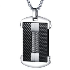 COI Titanium Black Silver Tag Pendant Necklace With Wire-7746AA