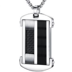 COI Titanium Black Silver Tag Pendant Necklace With Carbon Fiber-7747AA