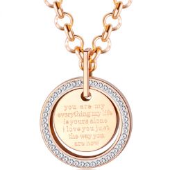 COI Rose Titanium You Are My Everything Pendant Necklace With Cubic Zirconia-7749AA