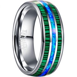 **COI Tungsten Carbide Green Malachite & Crushed Opal Dome Court Ring-7778BB