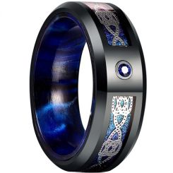 **COI Tungsten Carbide Black Blue Celtic Knot Ring With Created Blue Sapphire-7779BB