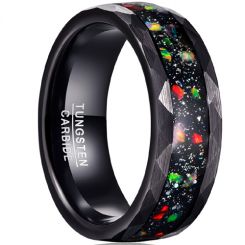 **COI Black Tungsten Carbide Faceted Ring With Crushed Opal-7785BB