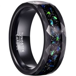 **COI Black Tungsten Carbide Faceted Ring With Crushed Opal-7786BB