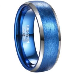 **COI Tungsten Carbide Blue Silver Sandblasted Beveled Edges Ring-7805AA