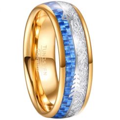 **COI Gold Tone Tungsten Carbide Carbon Fiber & Meteorite Dome Court Ring With Arrows-7806AA