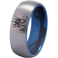 **COI Tungsten Carbide Blue Silver King Crown Dome Court Ring-7809AA