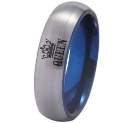 **COI Tungsten Carbide Blue Silver Queen Crown Dome Court Ring-7810AA
