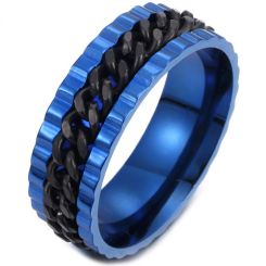 **COI Titanium Black Blue Keychain Link Ring-7812AA