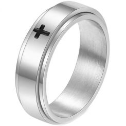 **COI Tungsten Carbide Black/Gold Tone/Silver Cross Step Edges Ring-7827AA