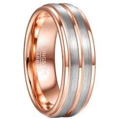 **COI Tungsten Carbide Rose Silver Center Groove Step Edges Ring-7828AA