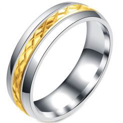 **COI Titanium Gold Tone Silver Grooves Ring-7843AA