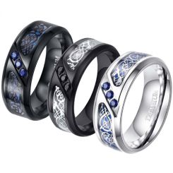 **COI Titanium Black/Silver Dragon Beveled Edges Ring With Cubic Zirconia-7845AA
