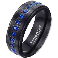 **COI Black Titanium Step Edges Ring With Created Blue Sapphire-7848AA
