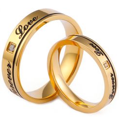 **COI Titanium Gold Tone Black Forever Love Ring With Cubic Zirconia-7856AA