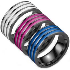**COI Black Titanium Triple Grooves Ring-7860AA