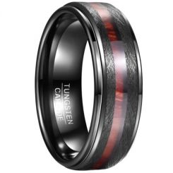 **COI Black Tungsten Carbide Sandblasted Step Edges Ring With Wood-7861AA