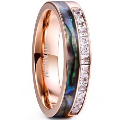 **COI Rose Tungsten Carbide Abalone Shell Ring With Cubic Zirconia-7869AA