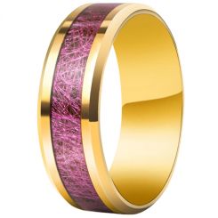 **COI Gold Tone Titanium Purple Red Meteorite Beveled Edges Ring-7875AA