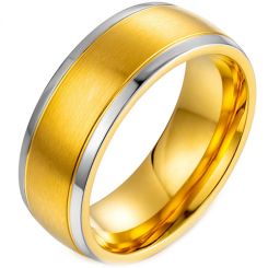**COI Titanium Gold Tone Silver Beveled Edges Ring-7879AA