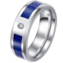 **COI Titanium Blue/Red Carbon Fiber Ring With Cubic Zirconia-7880AA