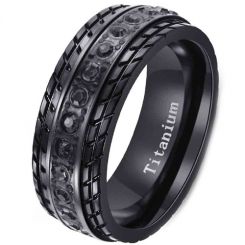**COI Black Titanium Tire Tread Ring With Cubic Zirconia-7881AA