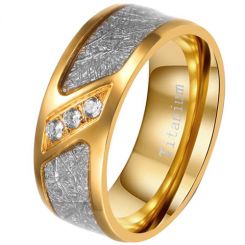 **COI Gold Tone Titanium Meteorite Ring With Cubic Zirconia-7883AA