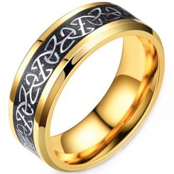 **COI Gold Tone Titanium Trinity Knots Beveled Edges Ring With Meteorite-7891AA