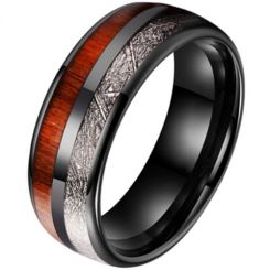 **COI Black Tungsten Carbide Meteorite & Wood Dome Court Ring-7903AA