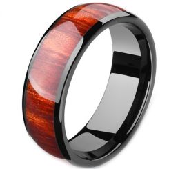 **COI Black Titanium Dome Court Ring With Wood-7910AA