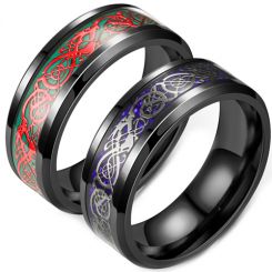 **COI Titanium Black Red/Silver Dragon Beveled Edges Ring-7912AA