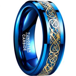 **COI Blue Tungsten Carbide Dragon Beveled Edges Ring-7918AA