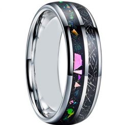 **COI Tungsten Carbide Crushed Opal & Meteorite Dome Court Ring-7953