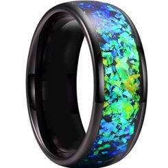 **COI Black Tungsten Carbide Crushed Opal Dome Court Ring-7954
