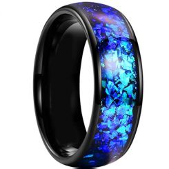 **COI Black Tungsten Carbide Blue Crushed Opal Dome Court Ring-7955