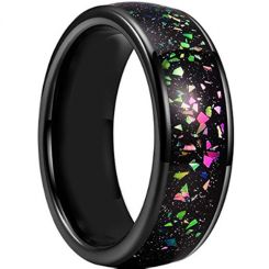 **COI Black Tungsten Carbide Crushed Opal Dome Court Ring-7957
