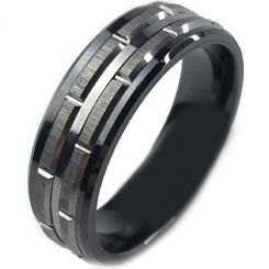 **COI Tungsten Carbide Black Silver Tire Tread Brick Pattern Ring-7964