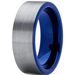**COI Tungsten Carbide 3mm Blue Silver Pipe Cut Flat Ring-7970