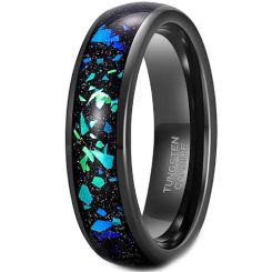 **COI Black Tungsten Carbide Crushed Opal Dome Court Ring-7978