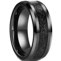 **COI Black Tungsten Carbide Crushed Opal Beveled Edges Ring-7980