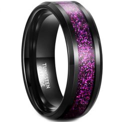 **COI Black Tungsten Carbide Crushed Opal Beveled Edges Ring-7981