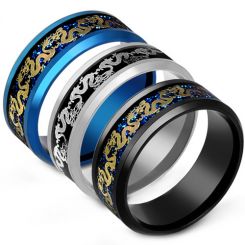 **COI Titanium Black/Blue/Silver Dragon Beveled Edges Ring-7996