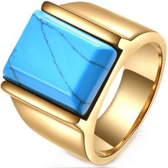 **COI Gold Tone Titanium Ring With Turquoise-8003