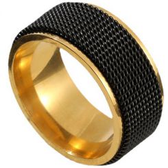 **COI Titanium Black Gold Tone Mesh Ring-8012