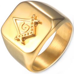 **COI Gold Tone Titanium Masonic Freemason Ring-8017