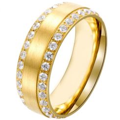 **COI Gold Tone Titanium Ring With Cubic Zirconia-8022