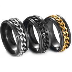 **COI Black Titanium Gold Tone/Silver/Black Keychain Link Ring-8051