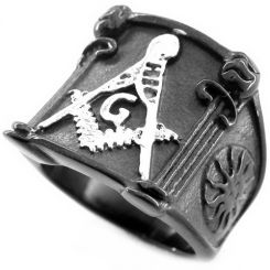 **COI Titanium Black Silver Masonic Freemason Ring-8073