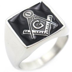 **COI Titanium Black Silver Masonic Freemason Ring-8075